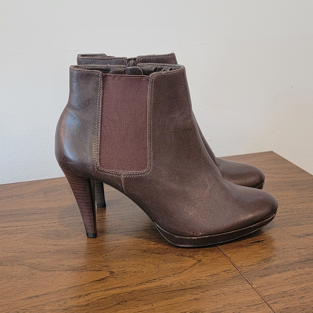 Antonio Melani Leather Ankle Boots Brown Slip On Heeled Women's‎ Size 6.5 M